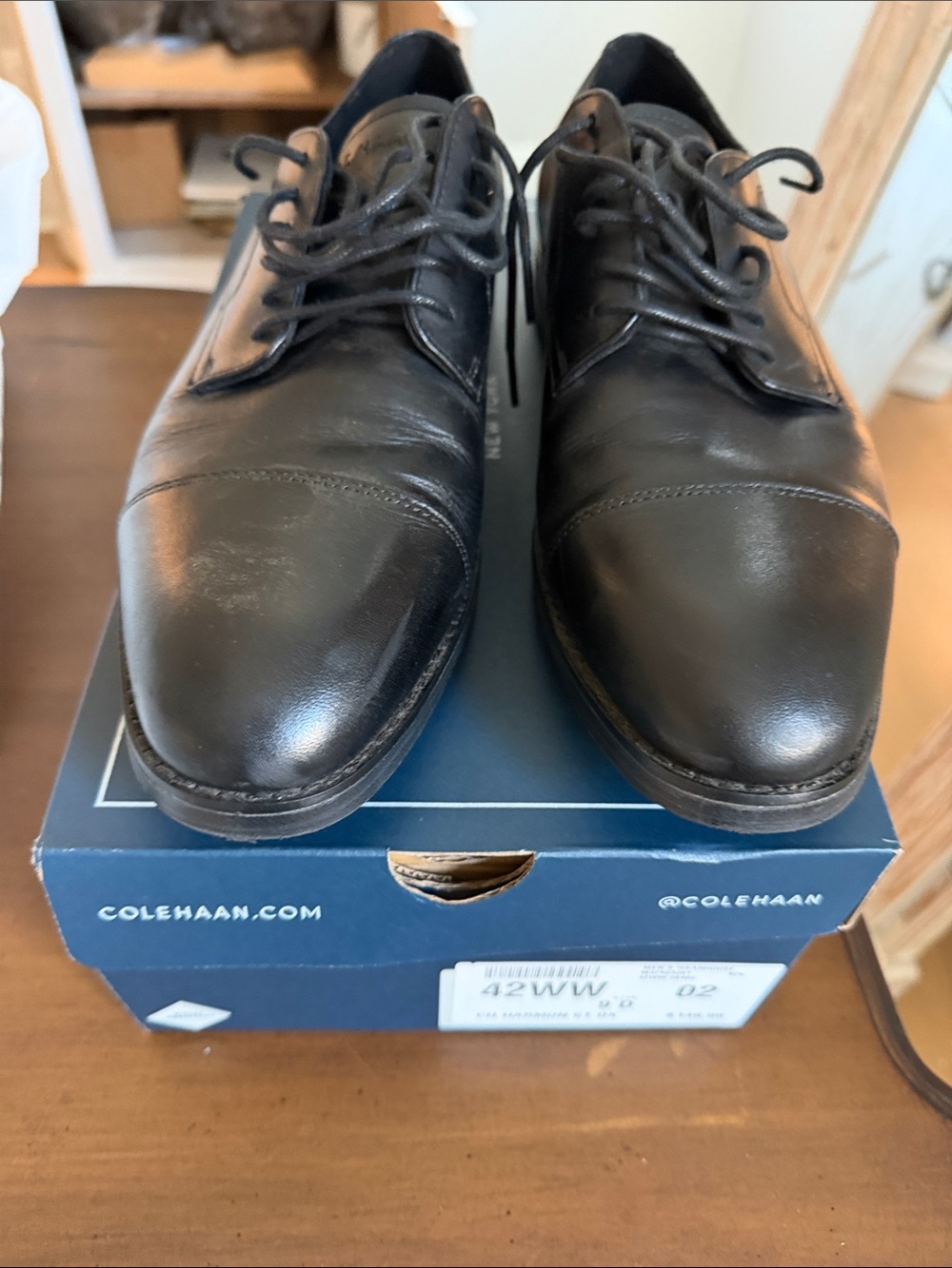 Cole Haan Black Leather Cap-Toe Derbys